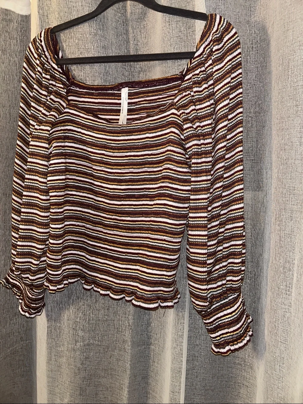 Anthropologie Smocked-Sleeved Top Square Neck szXL Cottagecore Fall Ready
